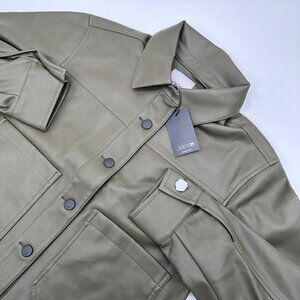 Joe's Jeans Women's Vegan Faux Leather Cropped Patch Pocket Jacket, Size M, Army